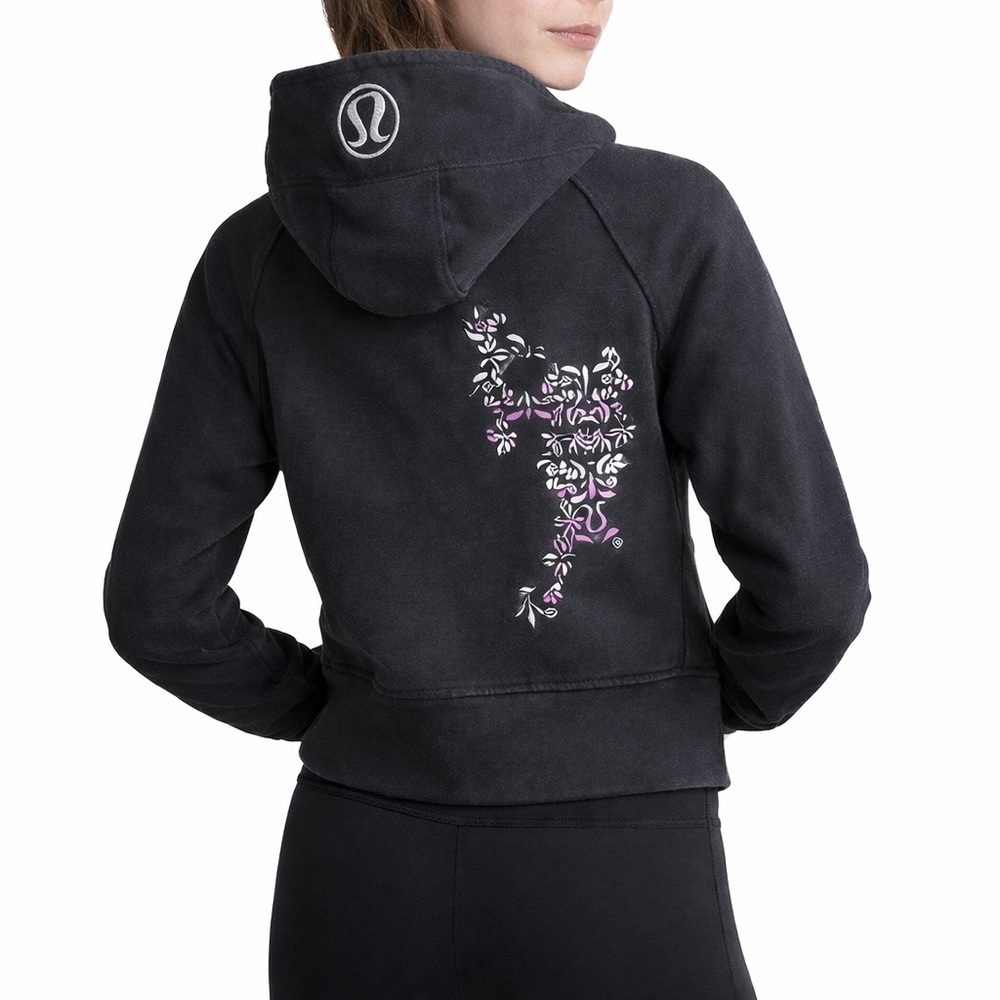 Lululemon Scuba Hoodie Black Floral Embroidery Size 6